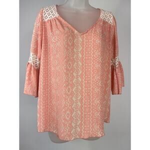 Rue 21 Women's Size S Sheer Peach And Ivory 3/4 Sleeve Blouse Boho Style